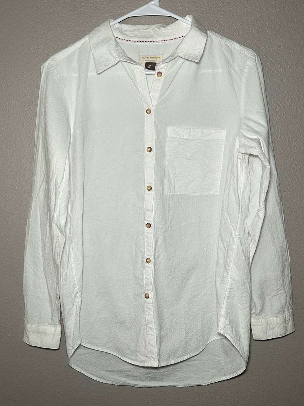Anthropologie Pilcro White Cotton Textured Long Sleeve Button Down Shirt Women S